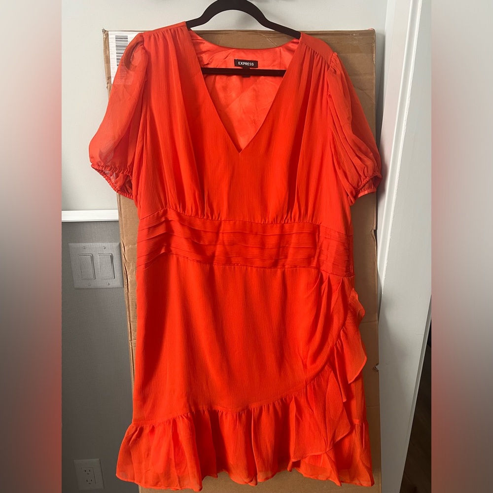 Express Orange wrapped mini dress